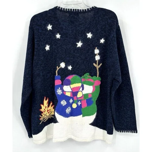 QUACKER FACTORY cardigan sweater snowmen winter smores embellished quirky XL - Picture 6 of 8